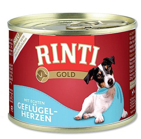 Rinti Dog Gold konzerva drůbeží srdíčka 185g