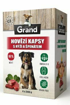 GRAND kaps. deluxe pes hovězí s rýží a špenát. 4x300g