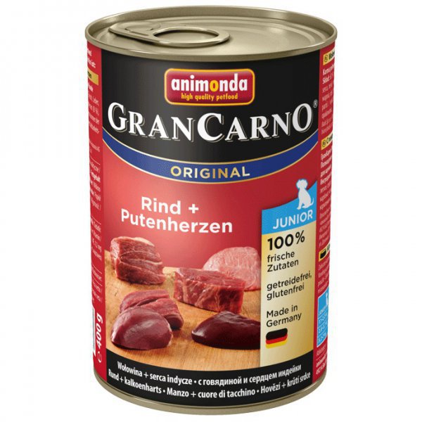 Animonda GRANCARNO konz. JUNIOR hov/krůt srdce 400g