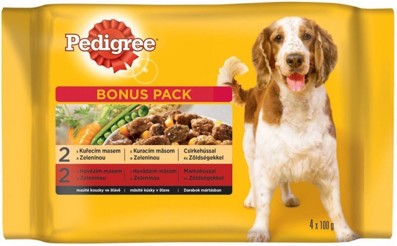 Pedigree kapsa Adult kuře+zelenina/hovězí+zel 2+2x100g